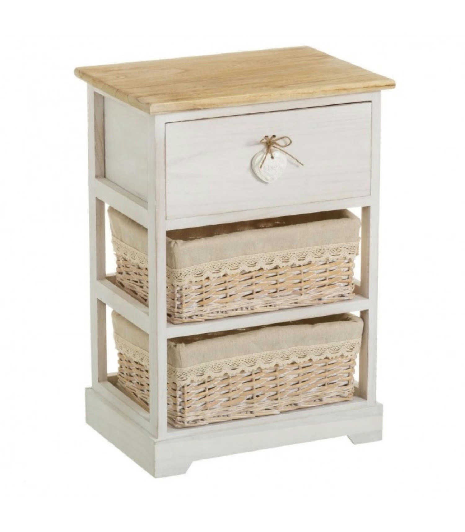 BOIS - Table de chevet bois 1 tiroir + 2 paniers