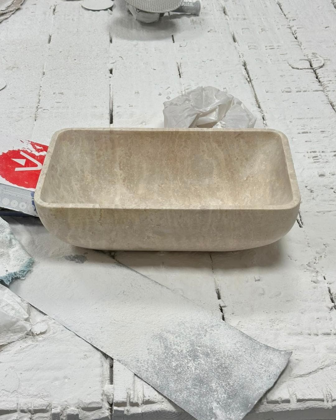 Travertine Stone Sink, Rectangular Vessel Sink, Beige Marble Bathroom Sink, Handmade Natural Stone Wash Basin, Rustic Powder Room Sink
