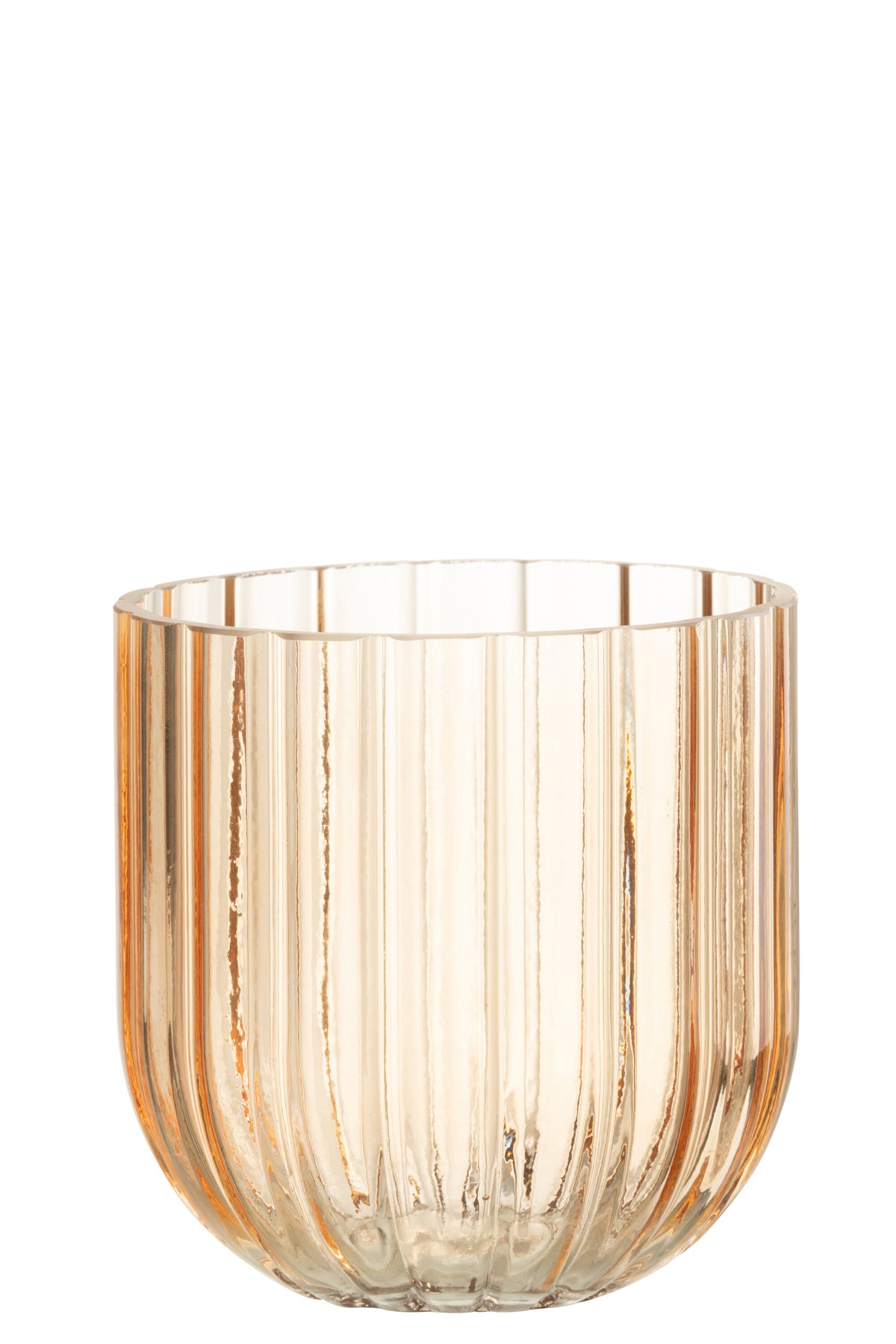 J-Line vaas Yari Strepen - glas - transparant/perzik - small - Ø 15 cm