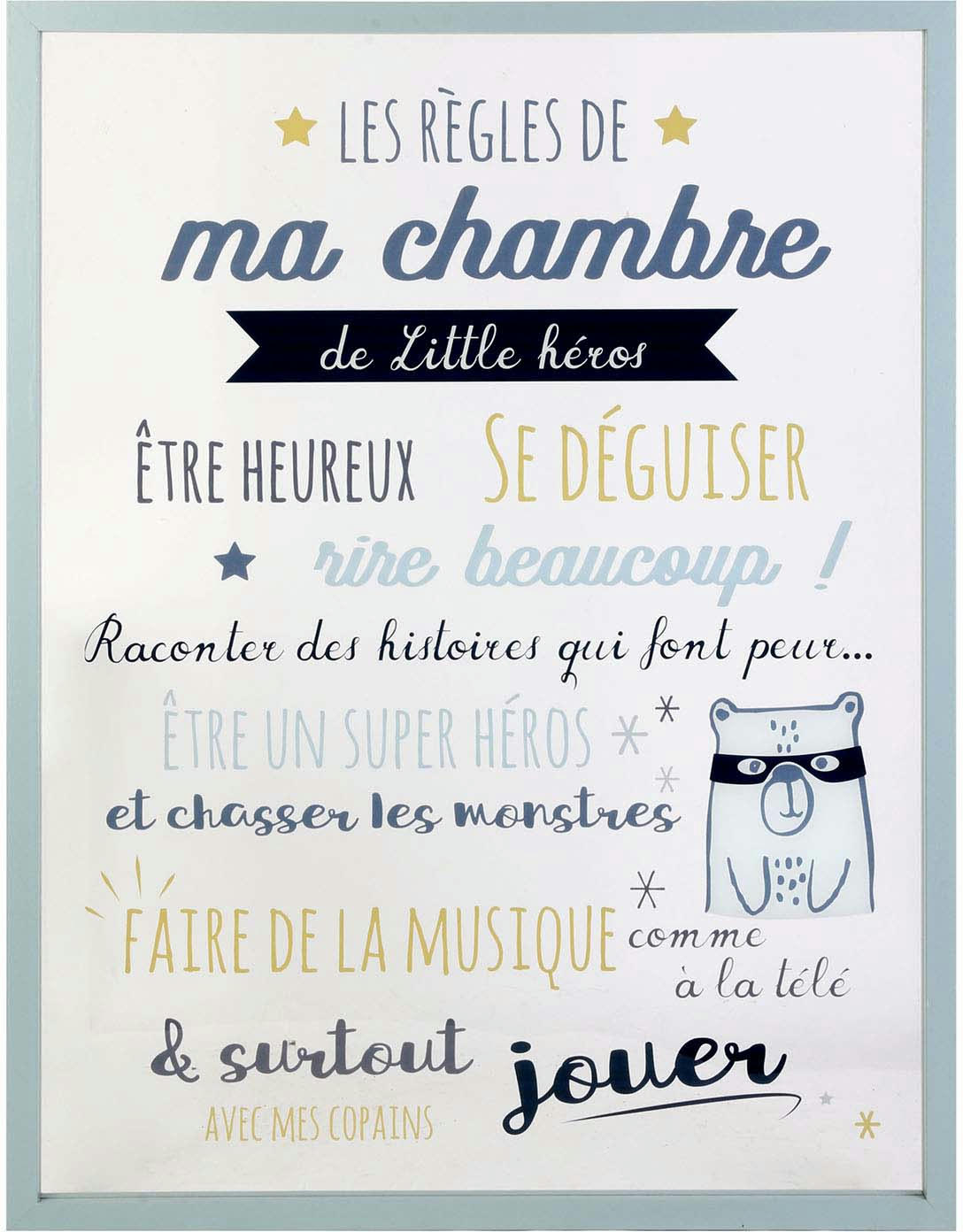 - Cadre enfant les règles de ma chambre bleu