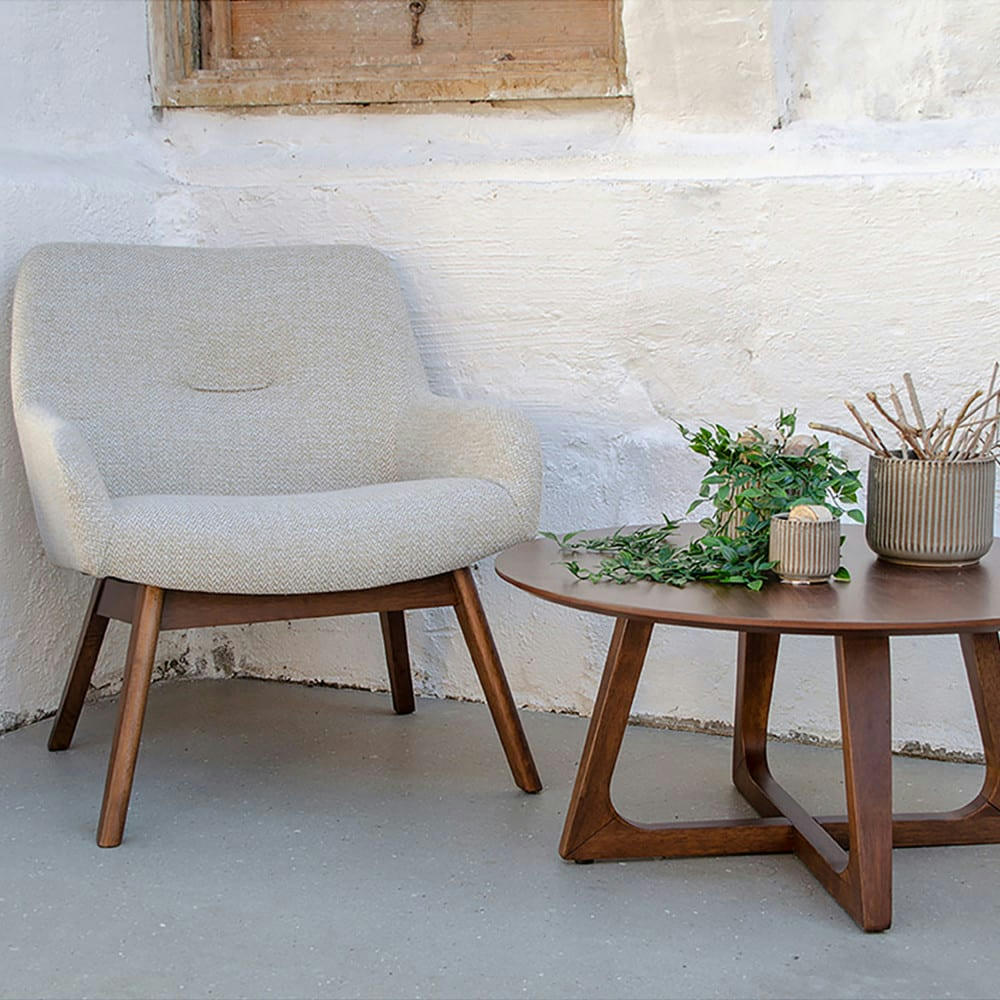 LONDON - Fauteuil en tissu et pieds en bois naturel ecru