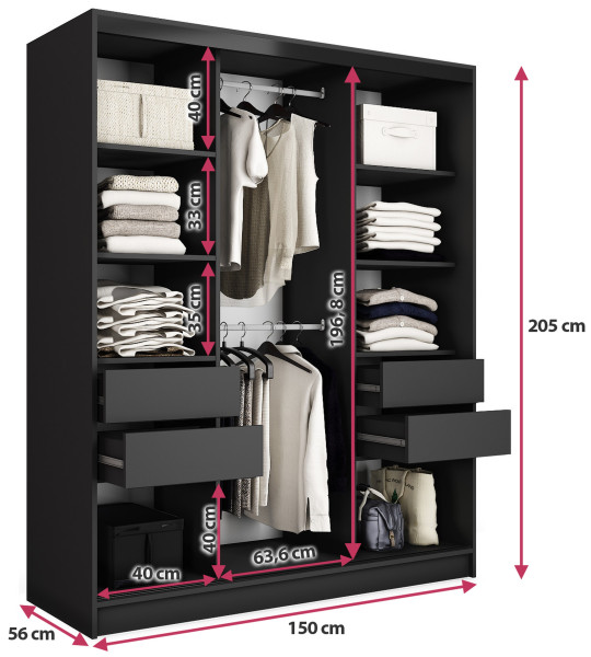 Szafa przesuwna z lustrem lamele 150 cm LOFT