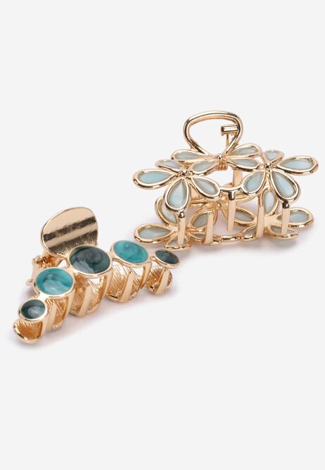 Womens 2pk Gold Enamel Flower Hair Clip