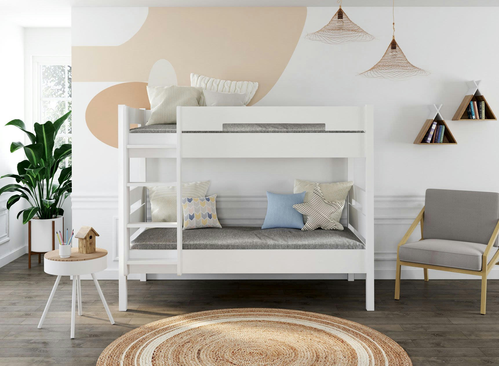 ANGEL - Lit superposé séparable bois massif 90x190 Blanc