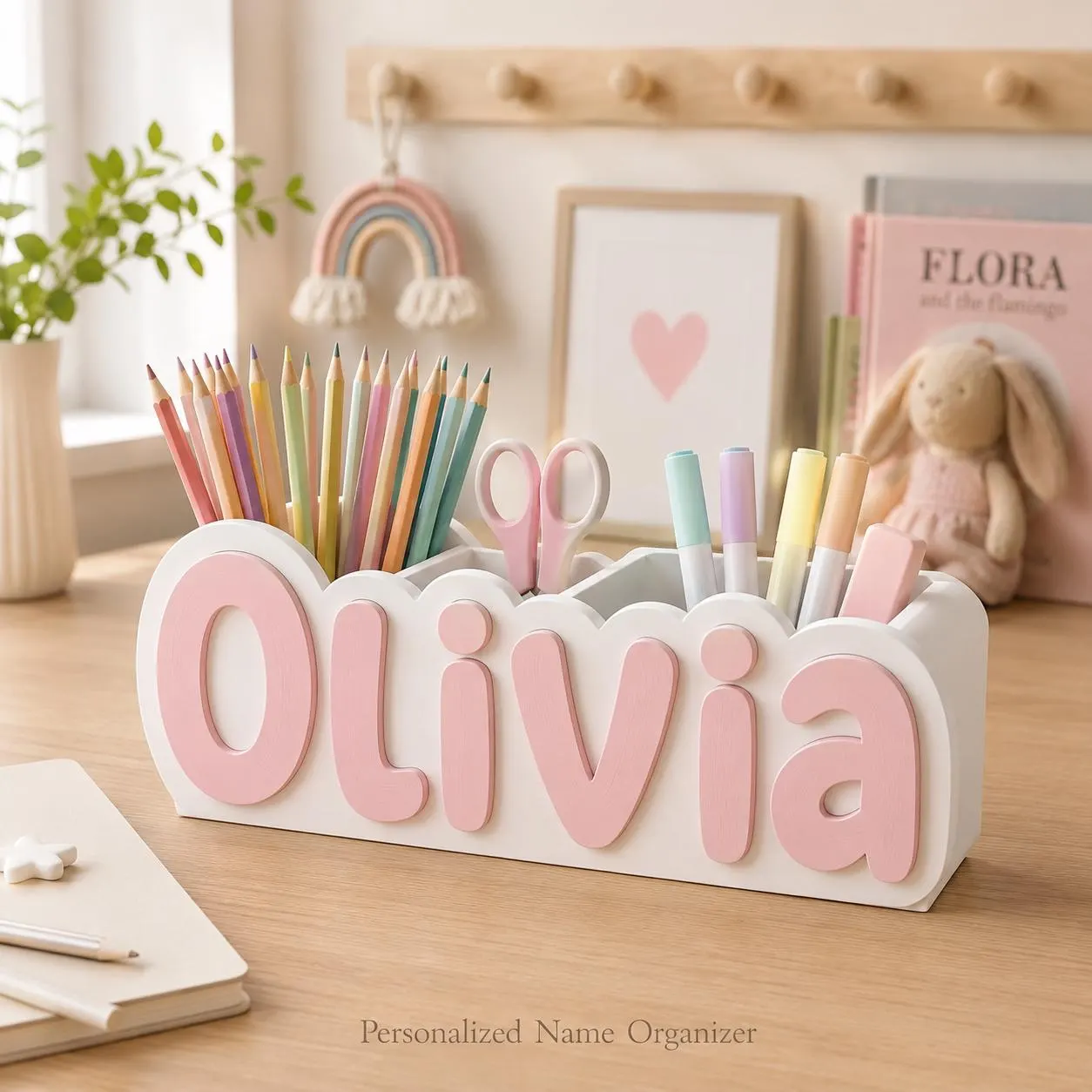 Personalized Name Desk Organizer, 3D Printed Pencil Holder, Kids Room Decor