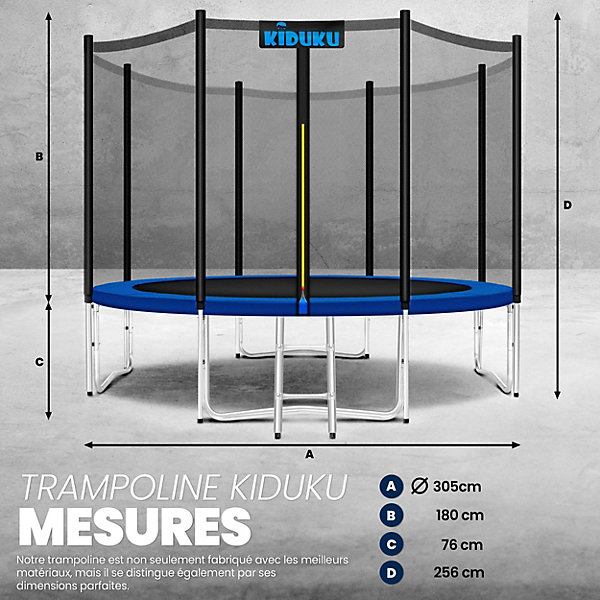 Grand Trampoline 305cm avec Filet de Sécurité Echelle Housse de Bord et Ancrage au Sol