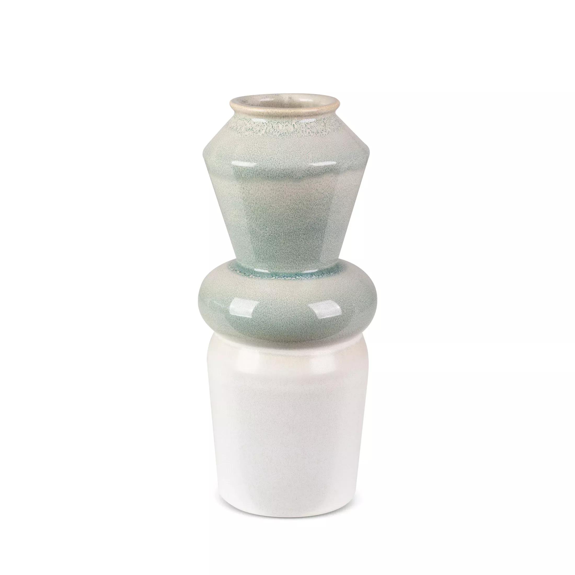 Wazon ceramiczny kremowo-miętowy w stylu boho z efektem ombre średnica 14x31 cm cm LIANA