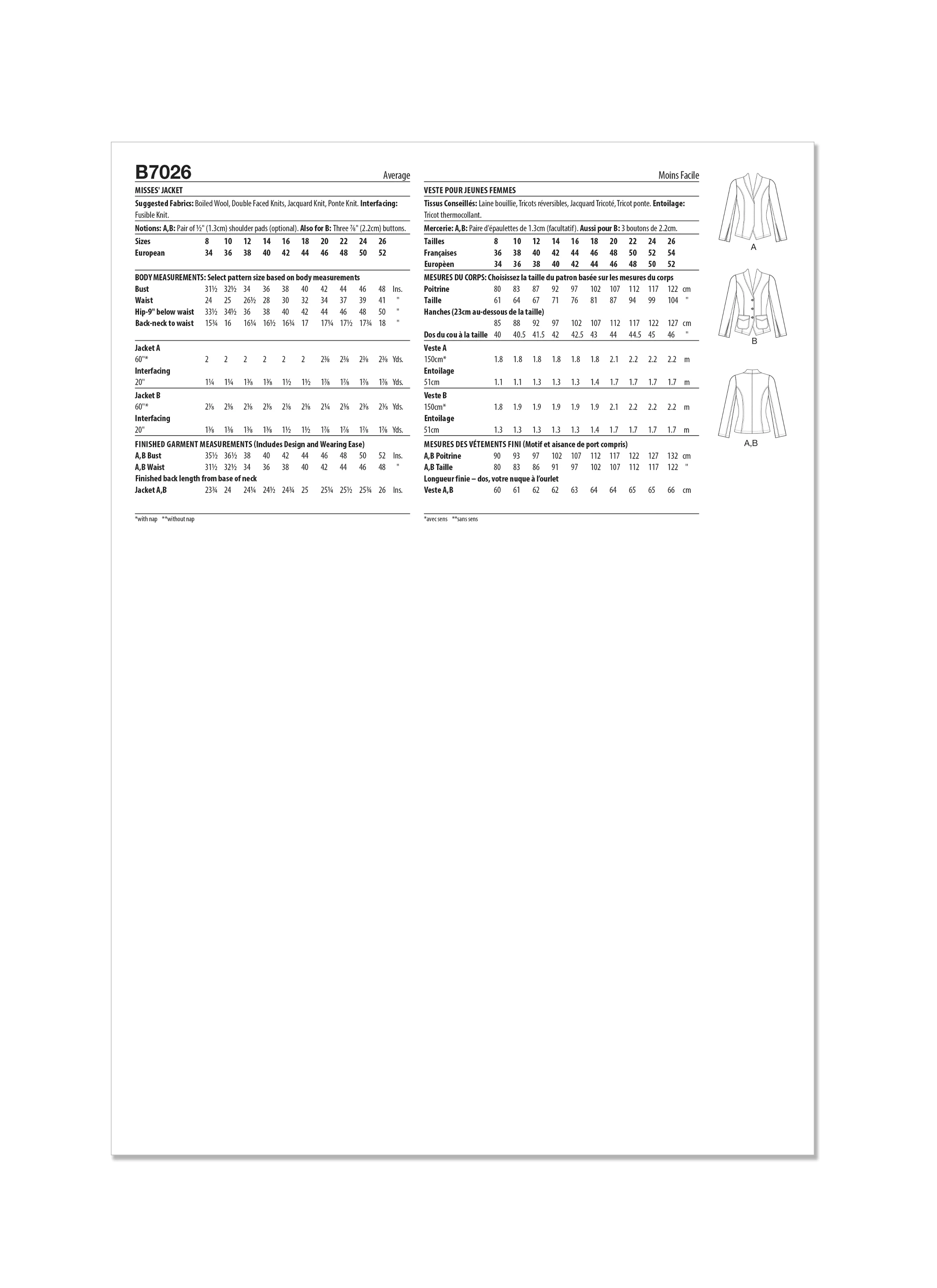 Butterick Pattern B7026 Misses' Jacket