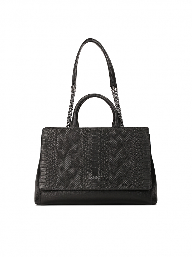 Black handbag with an unusual shape
