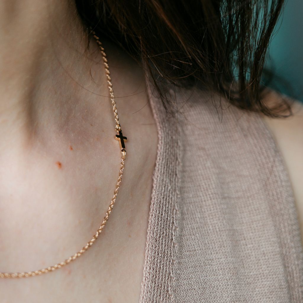The Colourful Aura Silver and Gold Sideways Dainty Cross Minimalist Choker Necklace