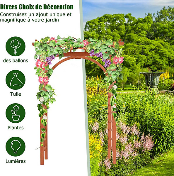 Arche de Jardin en Bois pour Plantes ou Fleurs Grimpantes,en Treillis à Rosiers,en Bois Massif pour Jardin,160 X 60 X 217 CM