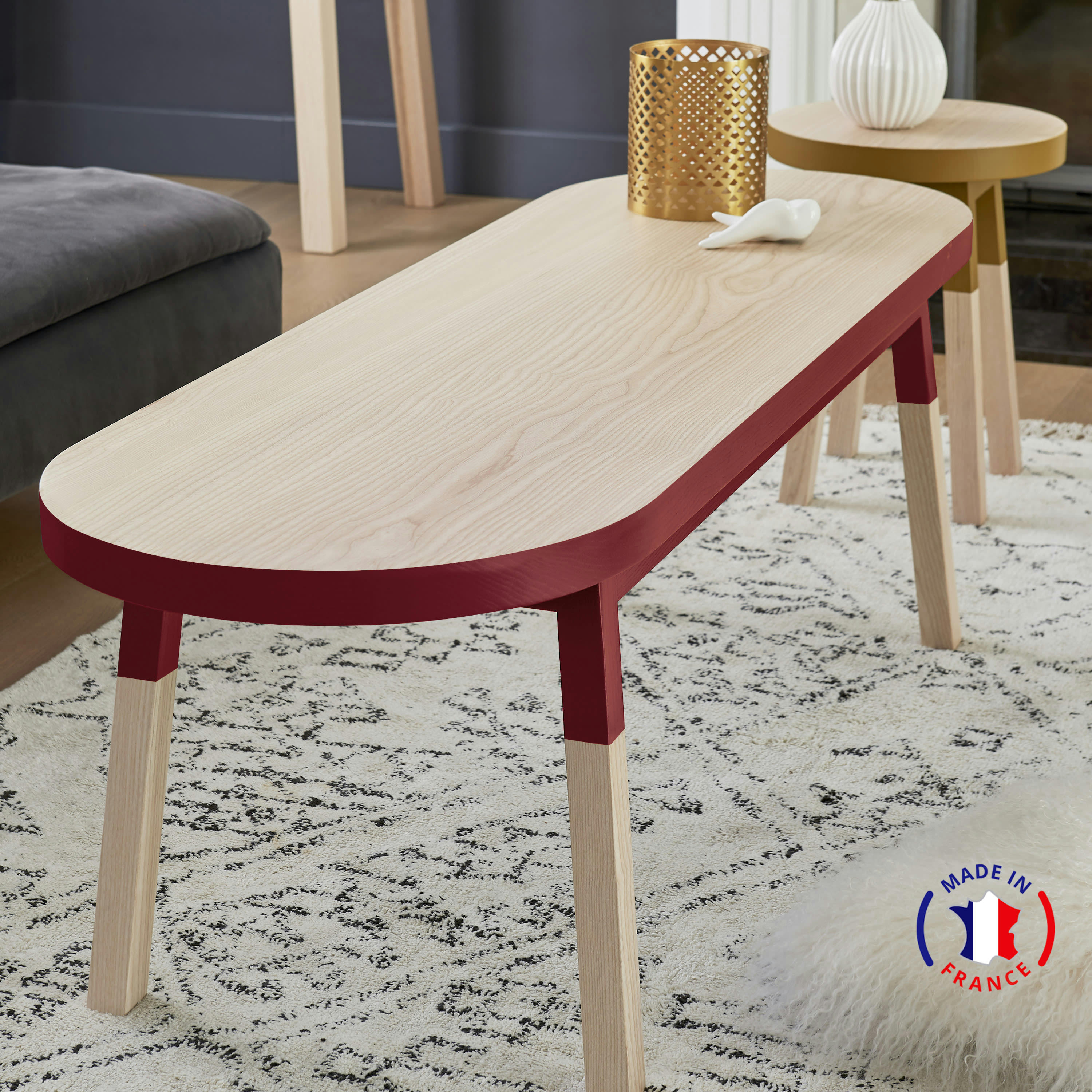 EGEE - Table basse banc 140 cm, 100% frêne massif rouge de pluduno