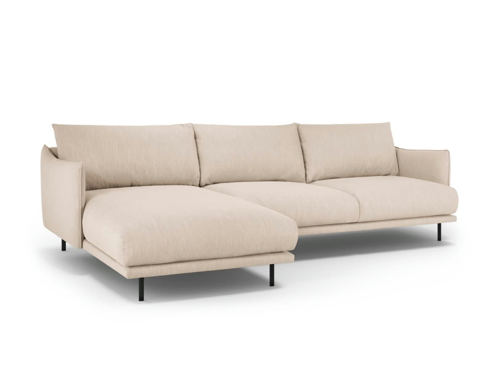 PARIS - Canapé D'Angle Gauche 5 places en Tissu Structurel Beige