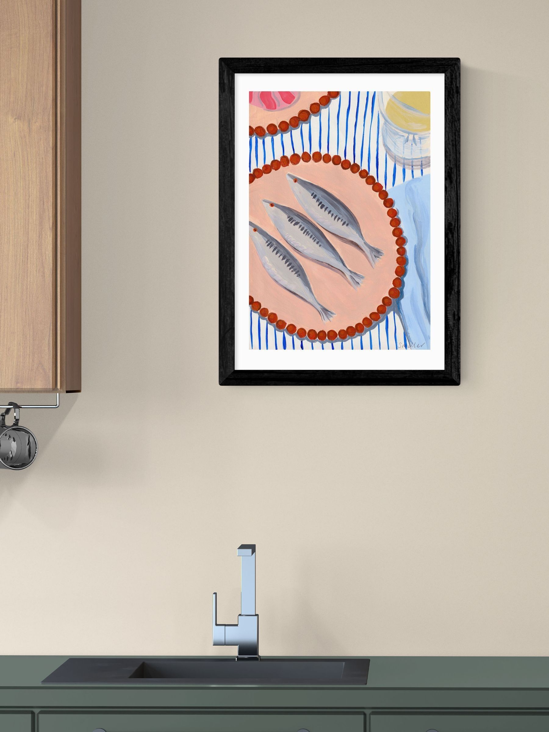 East End Prints Black Sardines Supper Wall Art Print by Susie Miller