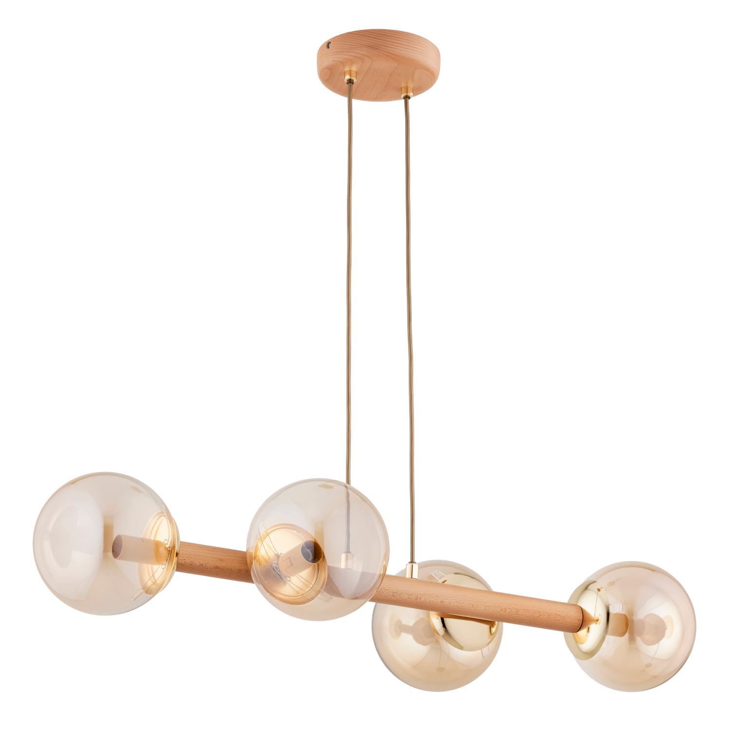 Lampa wisząca ROSARI jasne drewno-bursztynowy 4xE14x10W IP20 Alfa