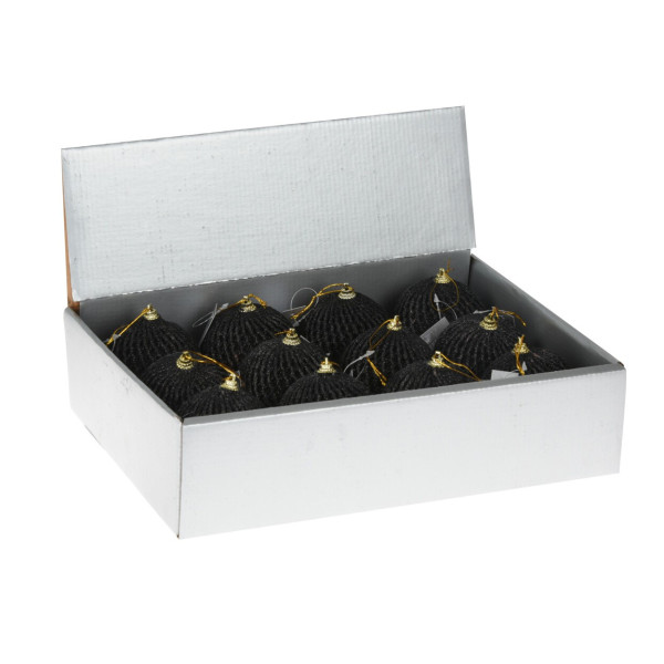 Bombki na choinkę czarne Glamour zestaw 8 cm - 12 szt