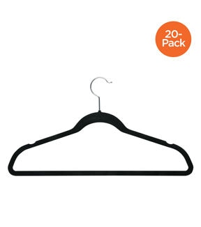 Honey Can Do 18 x 9.5 Black Velvet Non Slip Suit Hangers 20pk