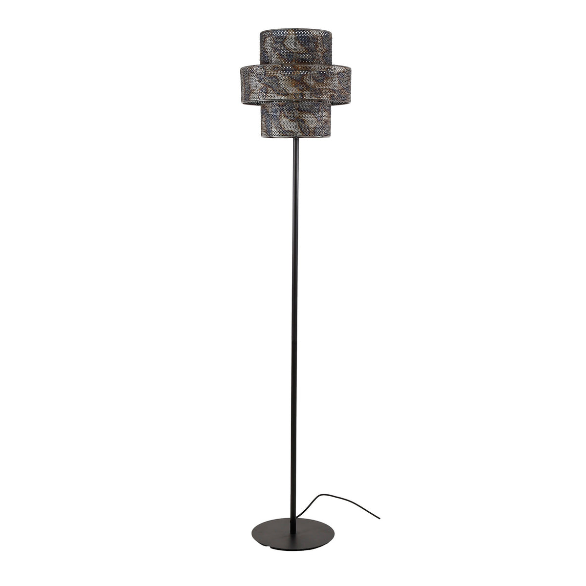 Giga Meubel Vloerlamp Lantern - Zwart/Bruin - 1-Lichts - 35x35x165cm
