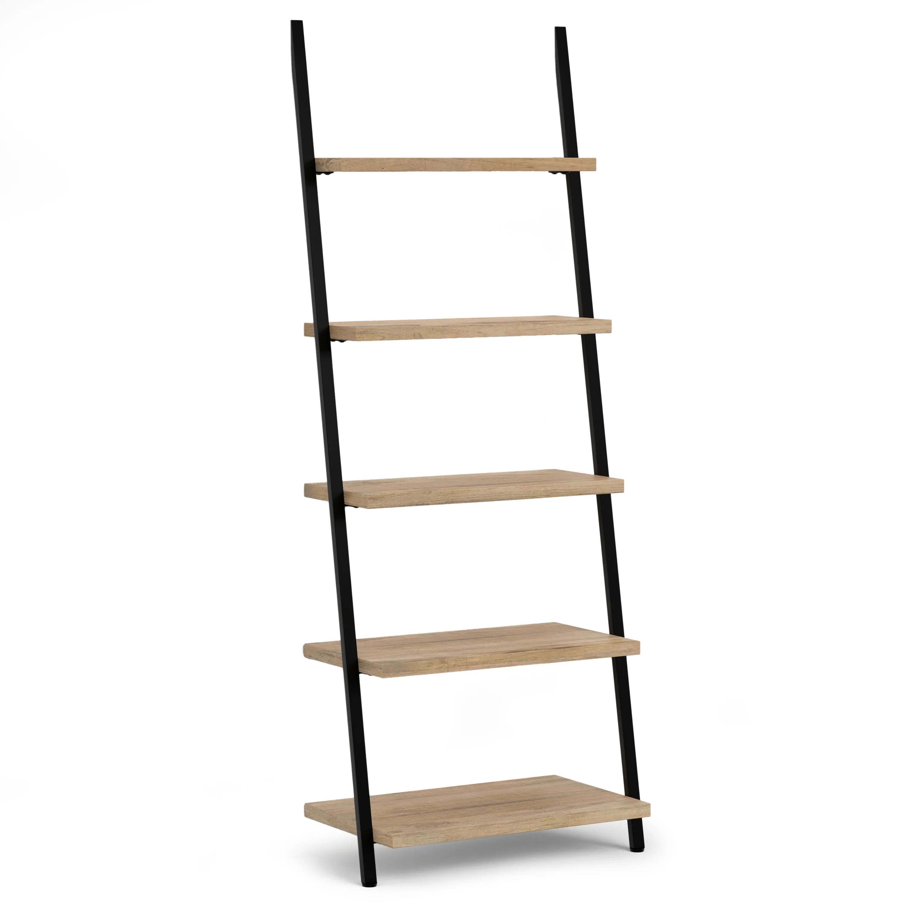 Simpli Home Trent SOLID MANGO WOOD & Metal 70x27 Rectangle Industrial Ladder Shelf in Natural - 15 D x 27 W x 70 H