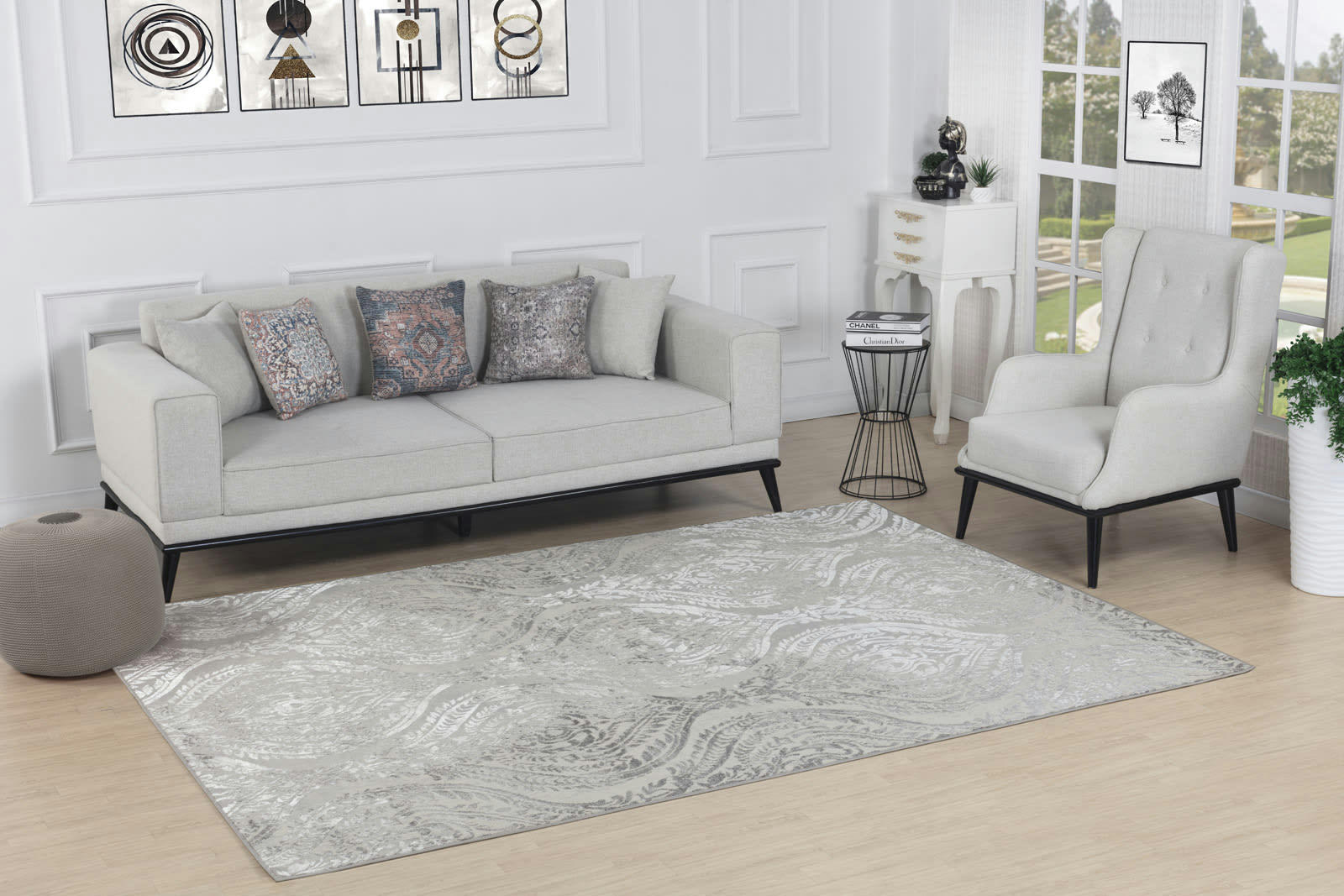 INGRID - Tapis Vintage Oriental Blanc/Gris 200x275
