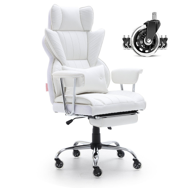 Fotel biurowy z podnóżkiem – ergonomiczny z podparciem lędźwiowym biały