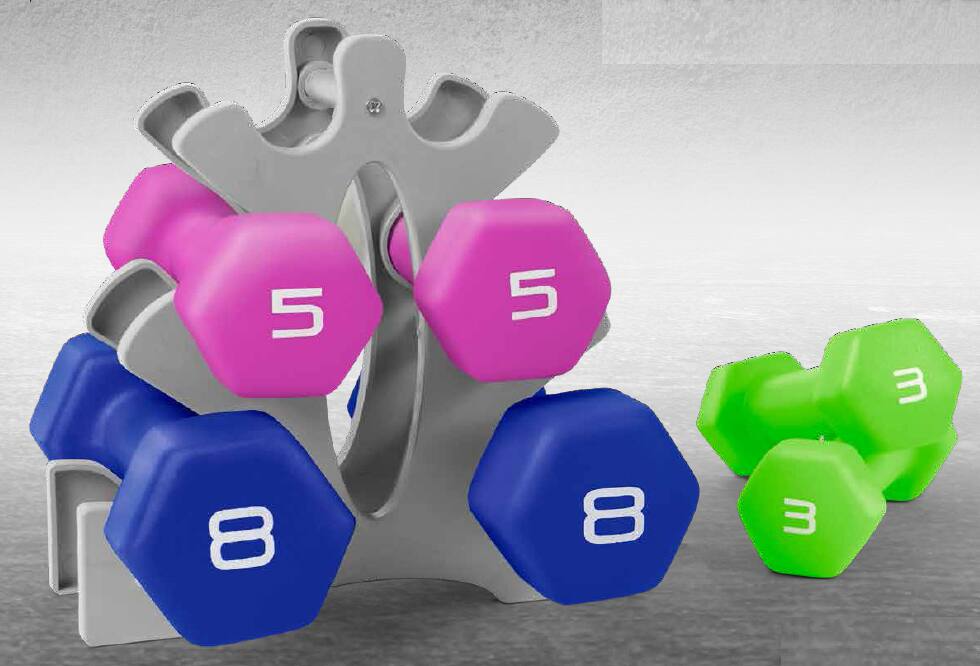 Cap Barbell Neoprene Dumbbell Weight Set with Rack, 32-lb