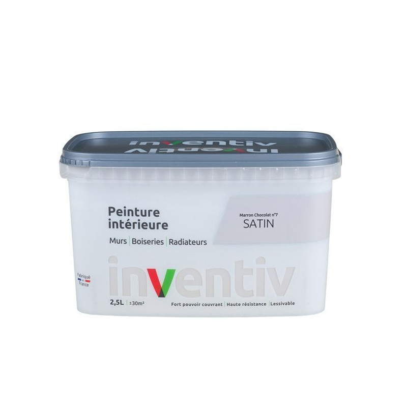 Peinture pour mur boiserie radiateur Marron Chocolat n°7 satiné 2,5 L INVENTIV