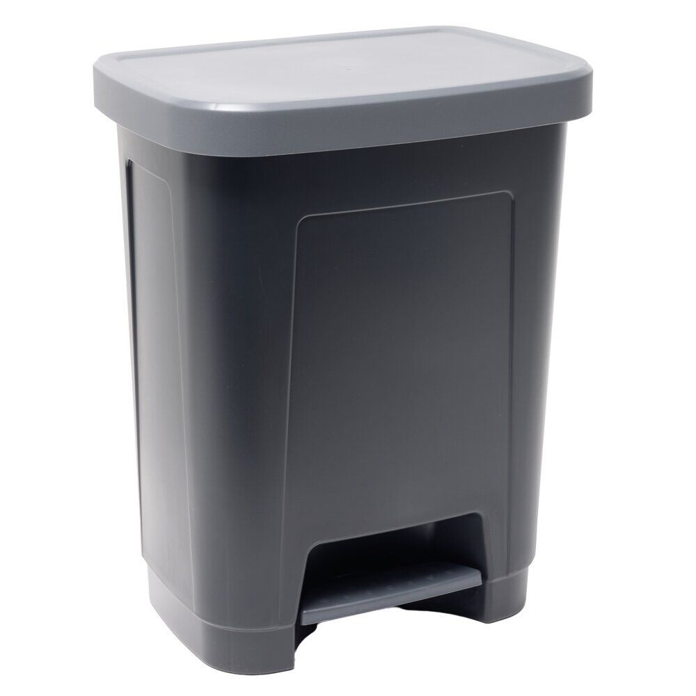 Poubelle à pédale 25L plastique noir et gris 36x26,5xH45,5cm