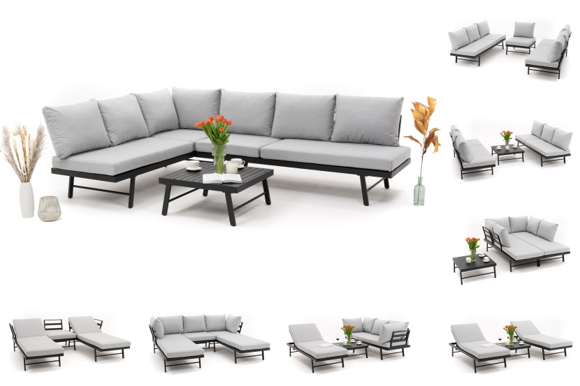 Zestaw mebli ogrodowych nowoczesne aluminium BORA narożnik sofa leżak