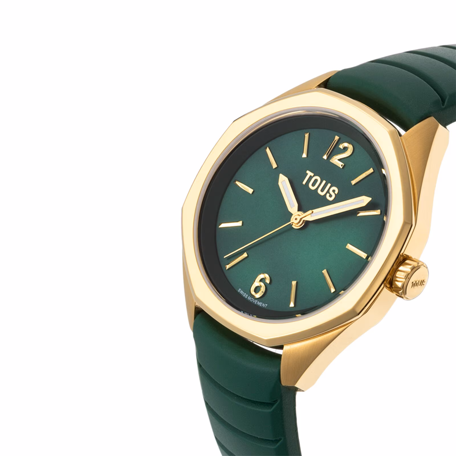 Reloj bicolor analógico con movimiento suizo, esfera de nácar y correa de caucho verde TOUS Now Lady
