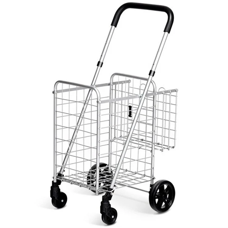 Folding Shopping Basket Rolling Trolley with Adjustable Handle