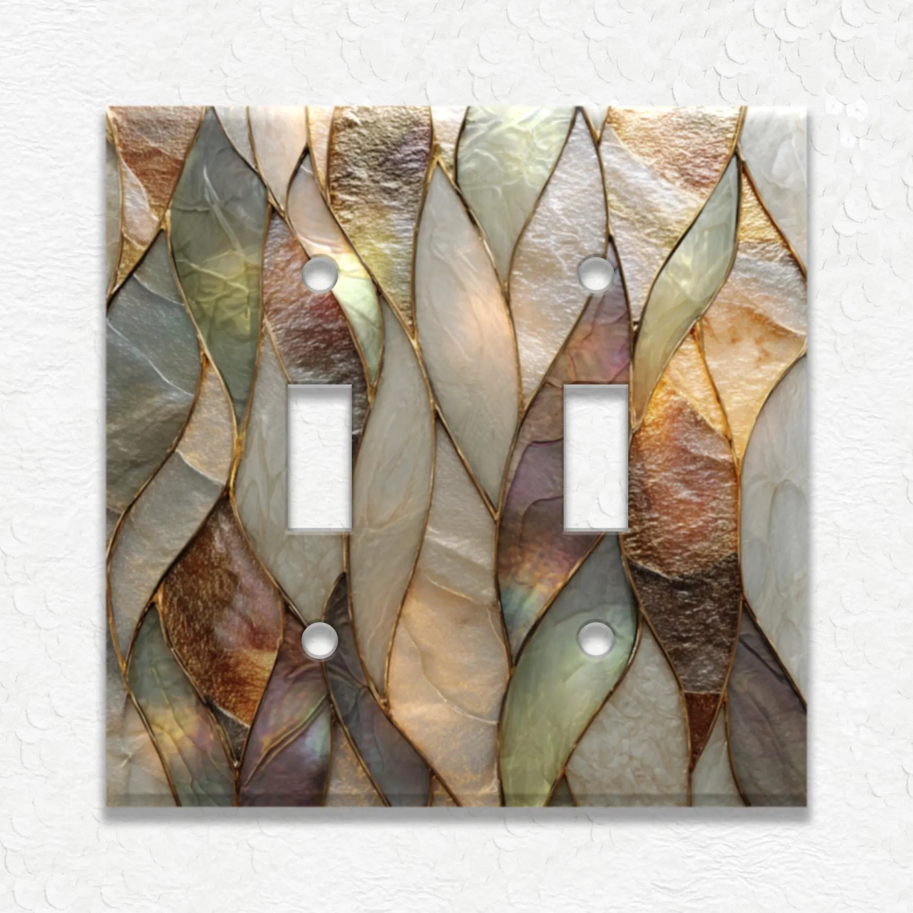 Stained Glass Design Leaf Pattern Metal Light Switch Covers, Outlet Covers, Decorative Gray Wall Plates, Receptacle Covers, Duplex Covers