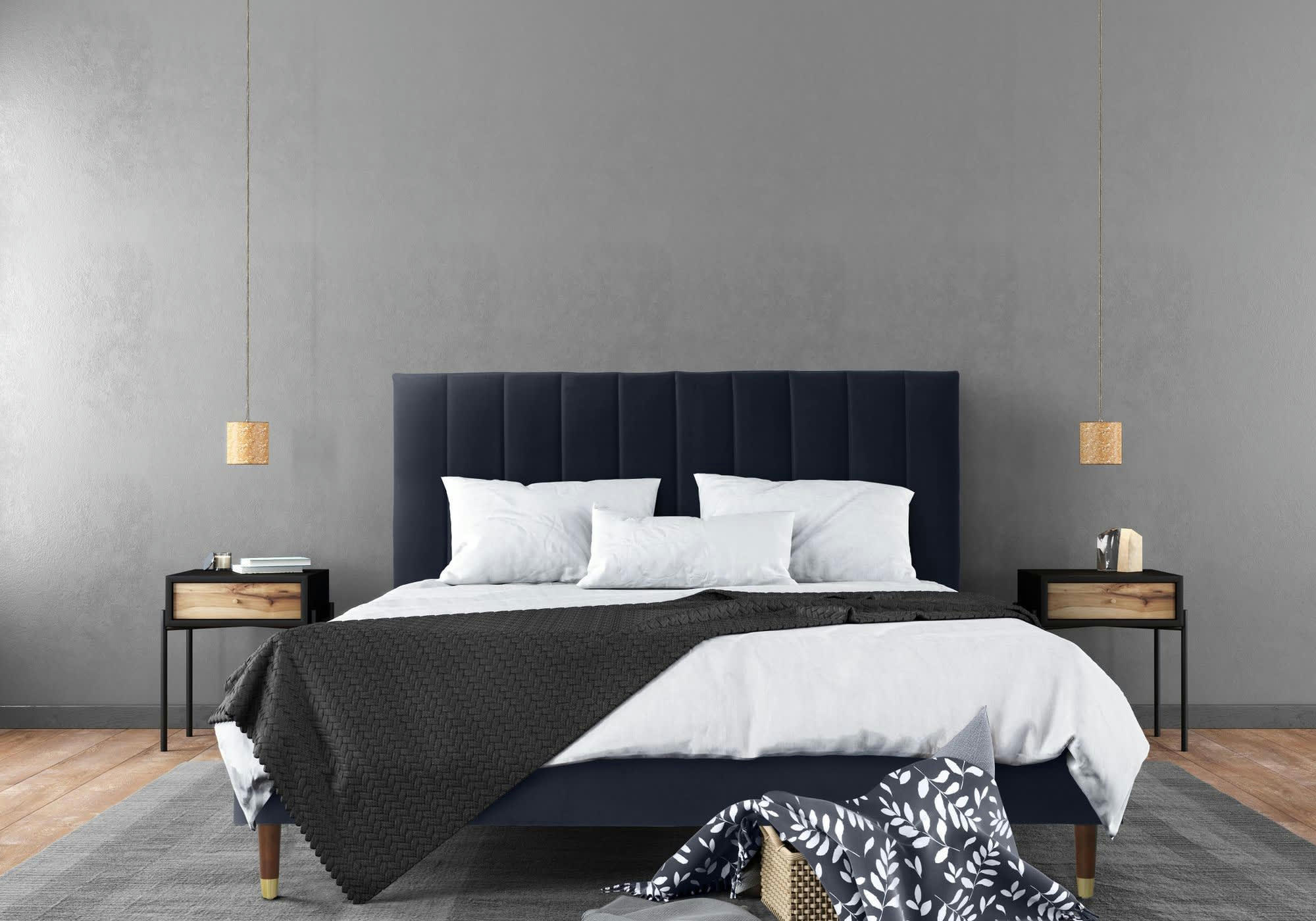 THELMA - Lit avec sommier 2 places  en velours bleu nuit 160x200