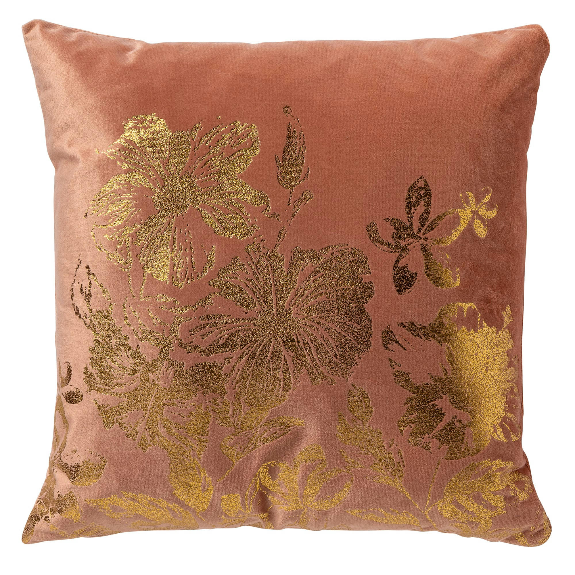 - Coussin - rose en velours 45x45 cm avec motif fleuri