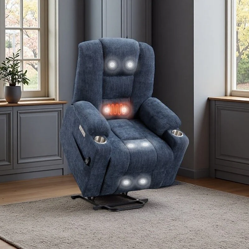 Power Lift Recliner Chair for Elderly, with Massage, Heat, Dual USB Ports, Type-C Charging, Cup Holders