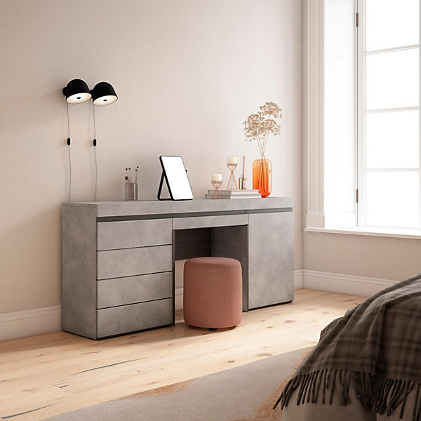 Coiffeuse 177x35x75cm avec tiroir commode buffet couleur gris ciment