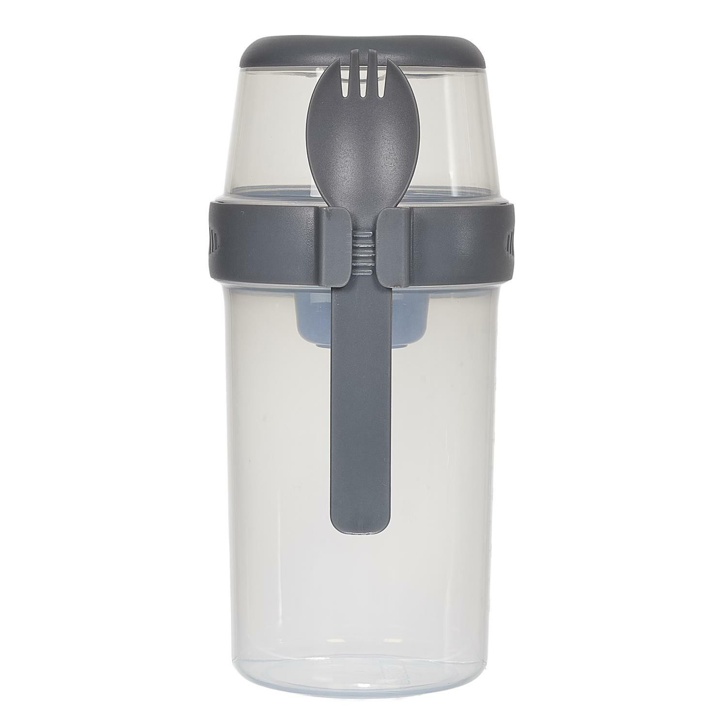 Lunch box z 3 przegródkami 1l szary z łyżką/widelcem