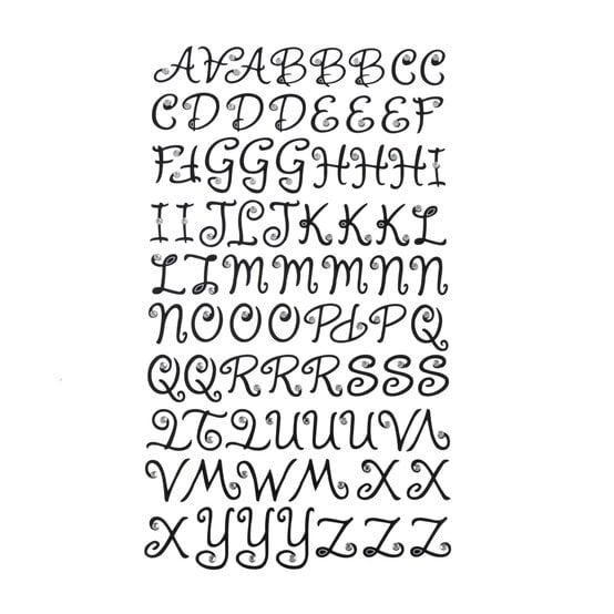 Black Curly Gem Alphabet Stickers