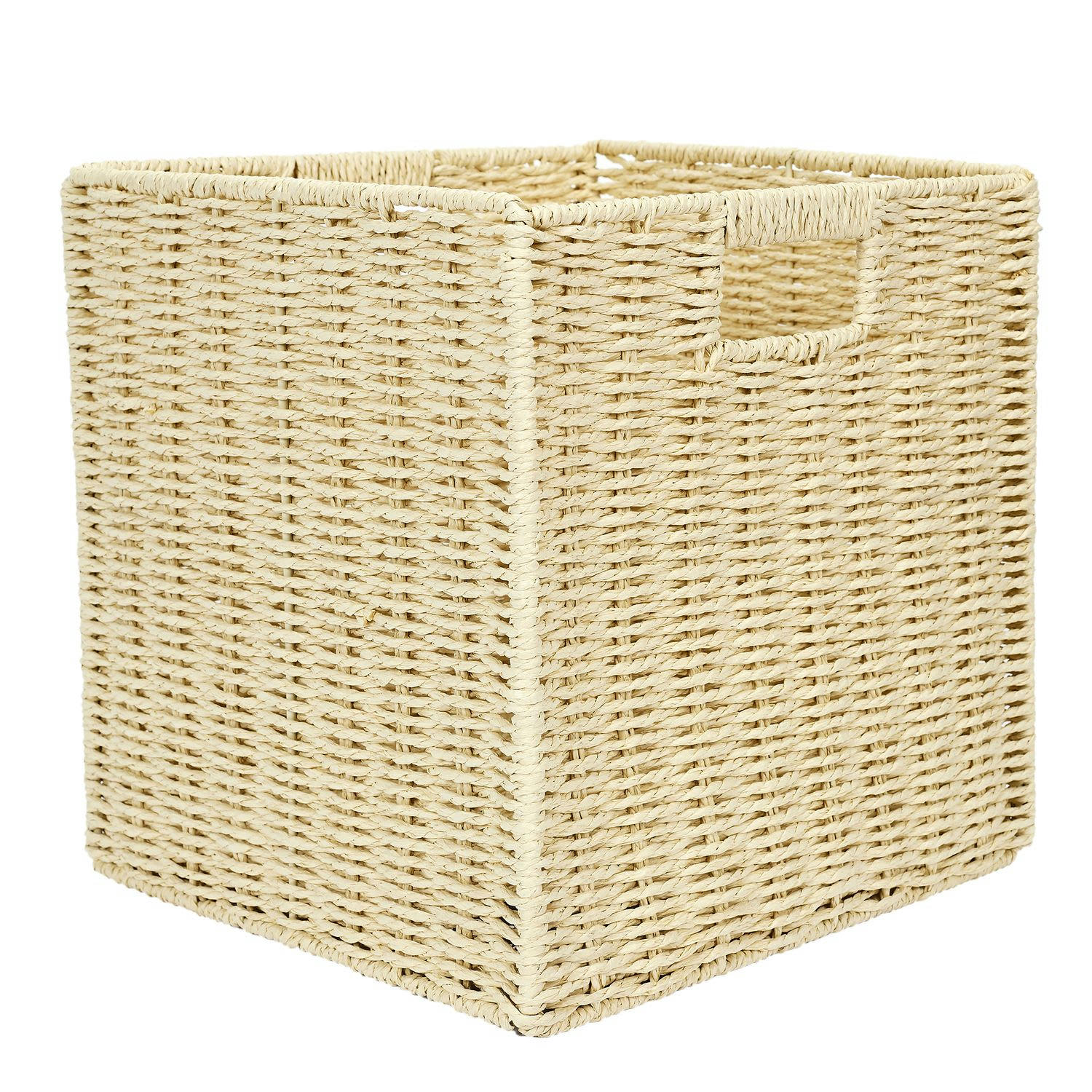 - Cube de rangement tressé pliable beige
