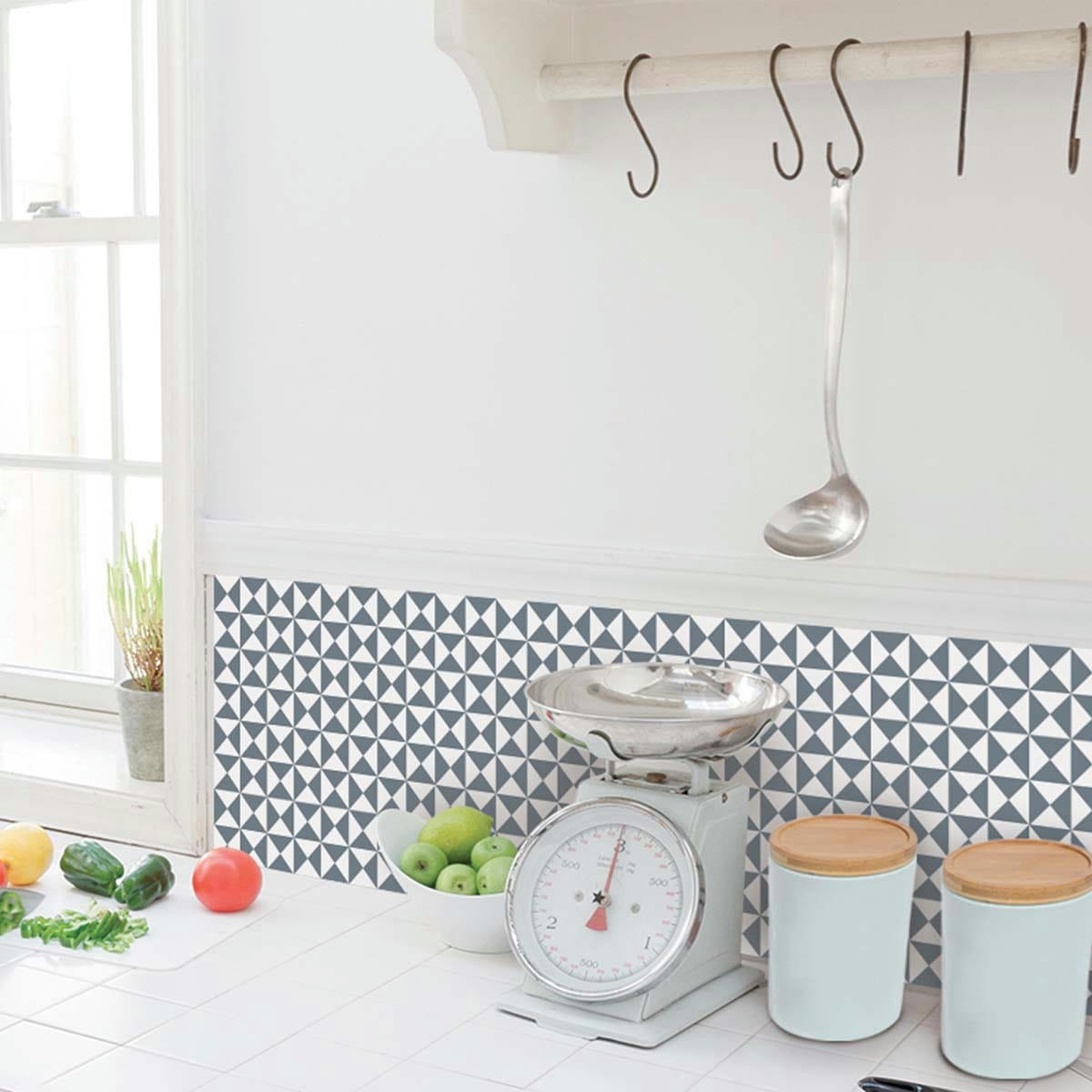 - Stickers carrelage 15 x 15 cm - Triangles gris et blanc