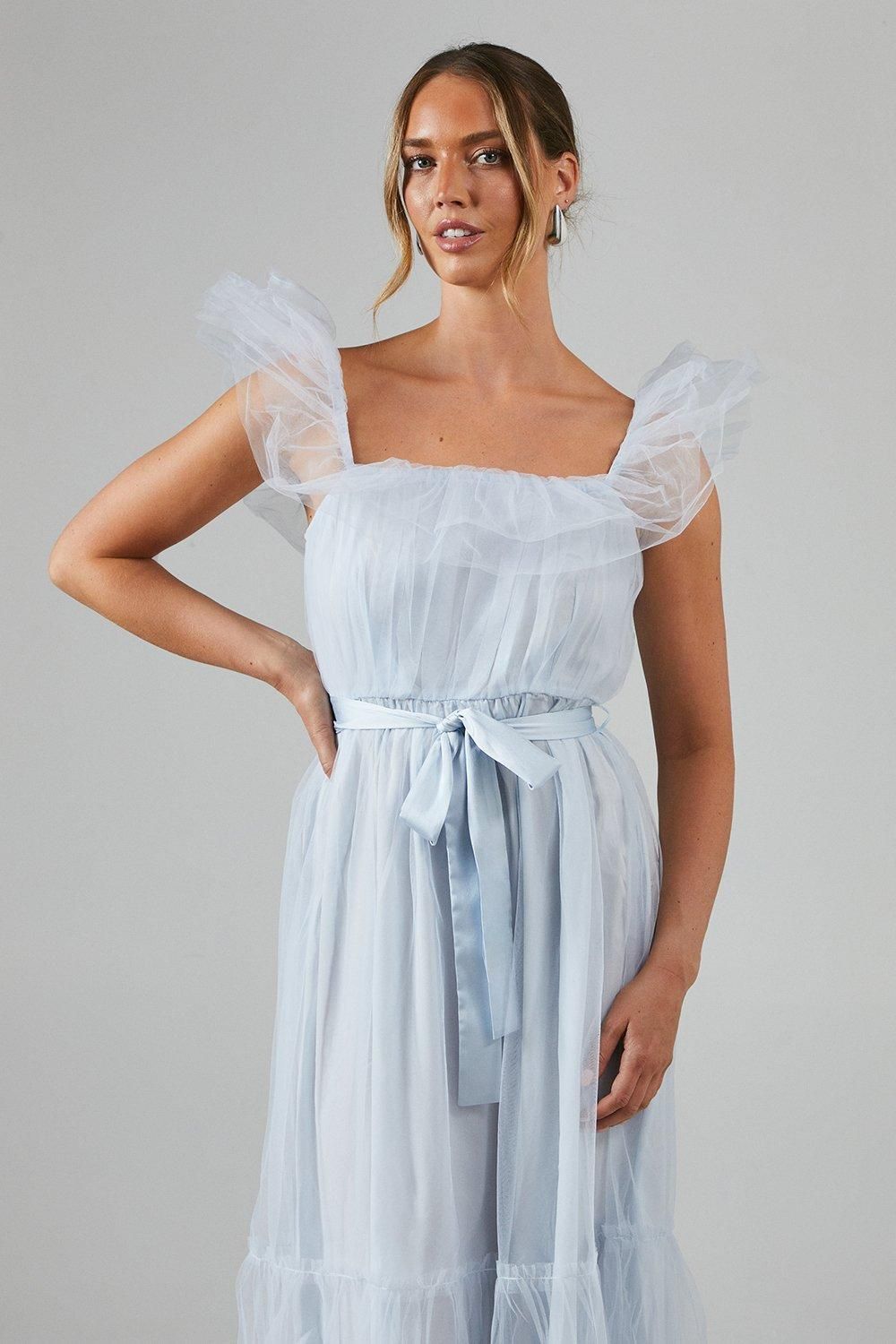 Debut London Debut London by Coast Bardot Tiered Mesh Bridesmaid Dress