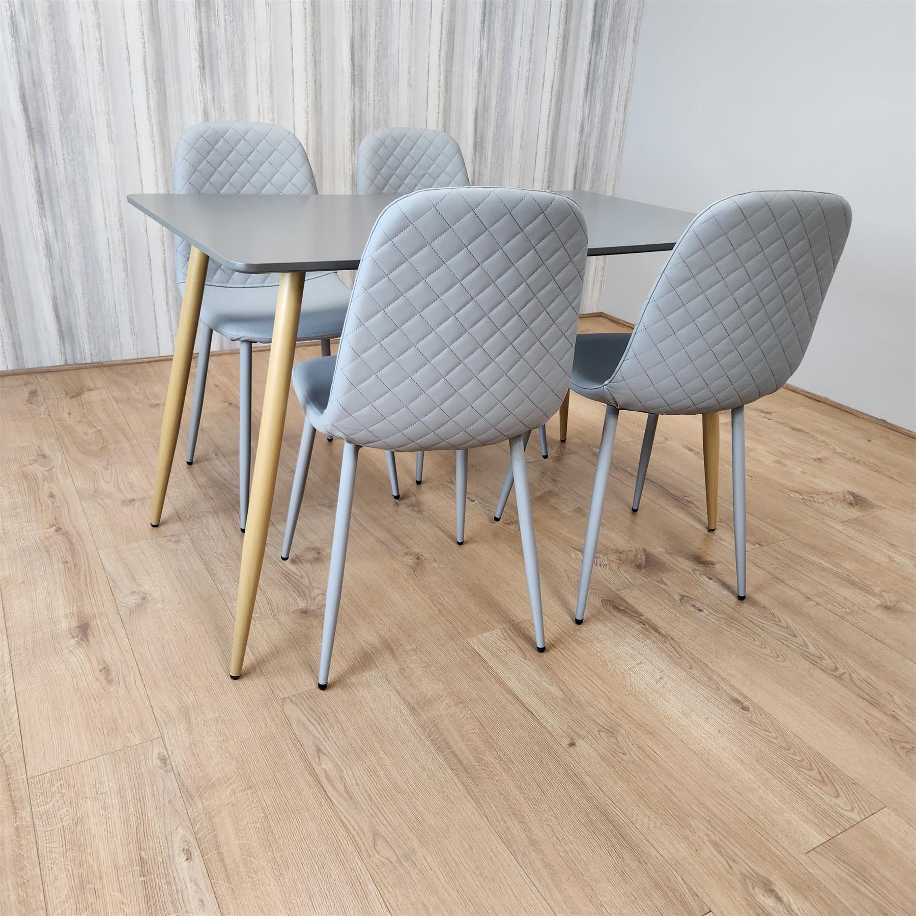 KOSY KOALA Modern Rectangle Dark Grey Dining Table Set With 4 Grey Chairs Dining Room Furniture