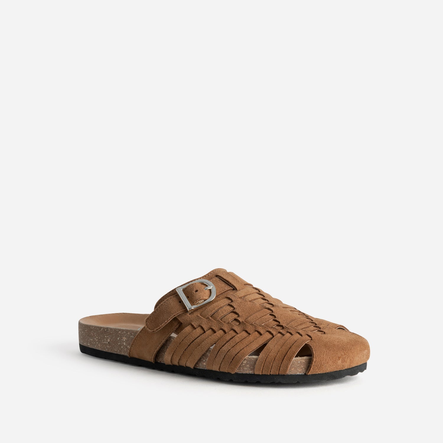Mule-sabot camel cuir velours tressé