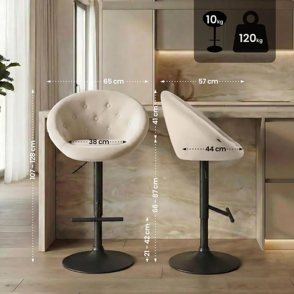 CLP Barkruk London zwart Frame - Fluweel - creme