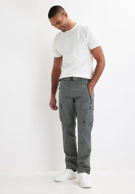 Mens Sage Cargo Belted Rip Stop Trousers