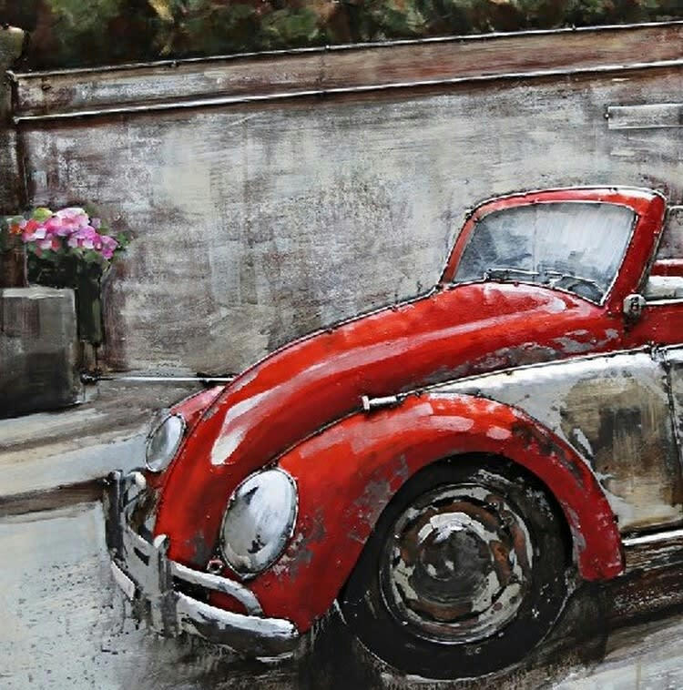 MÉTAL BRASS - Tableau relief en métal coccinelle décapotable 120x80