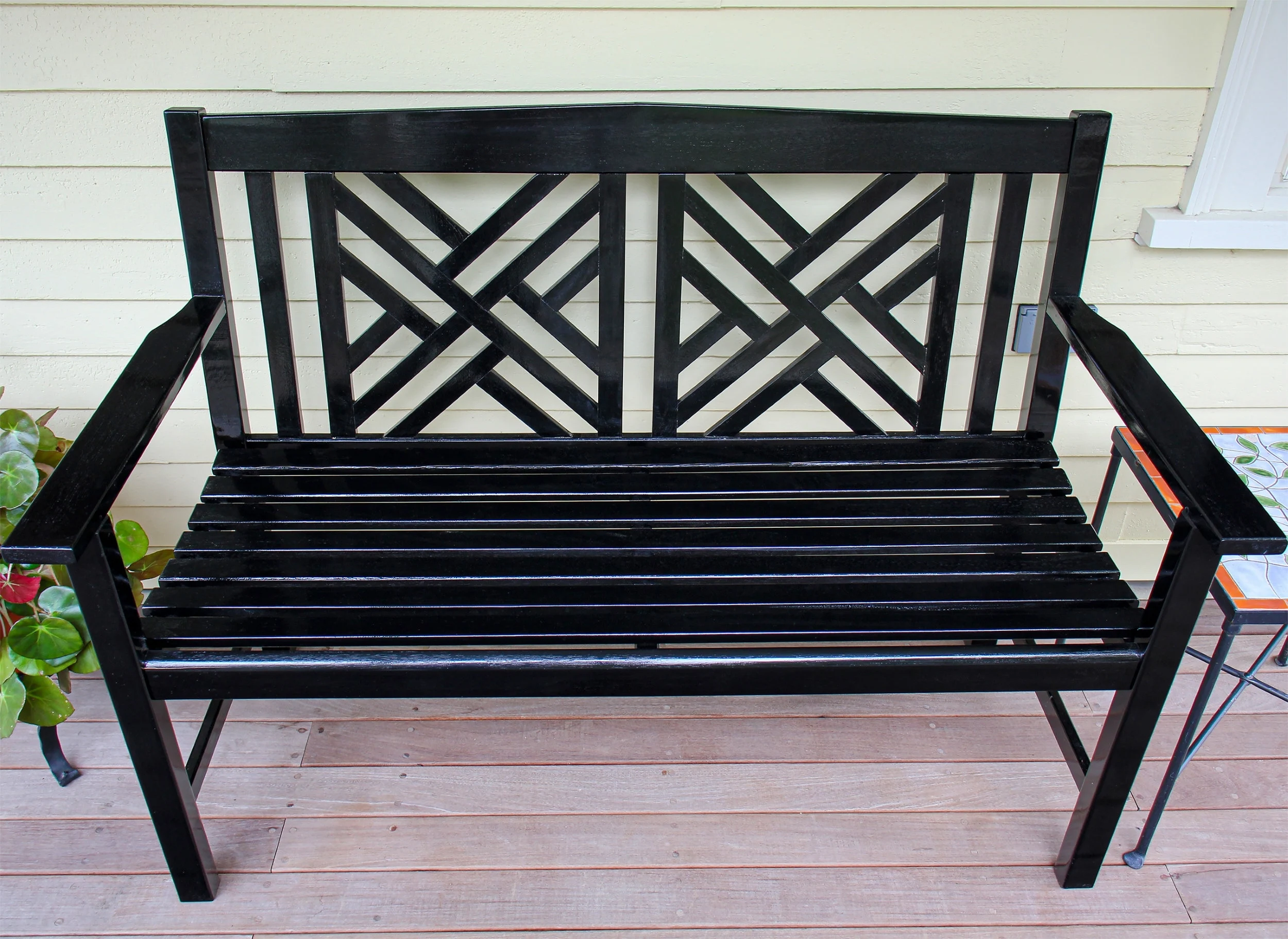 Black Eucalyptus Wood Porch Patio Bench