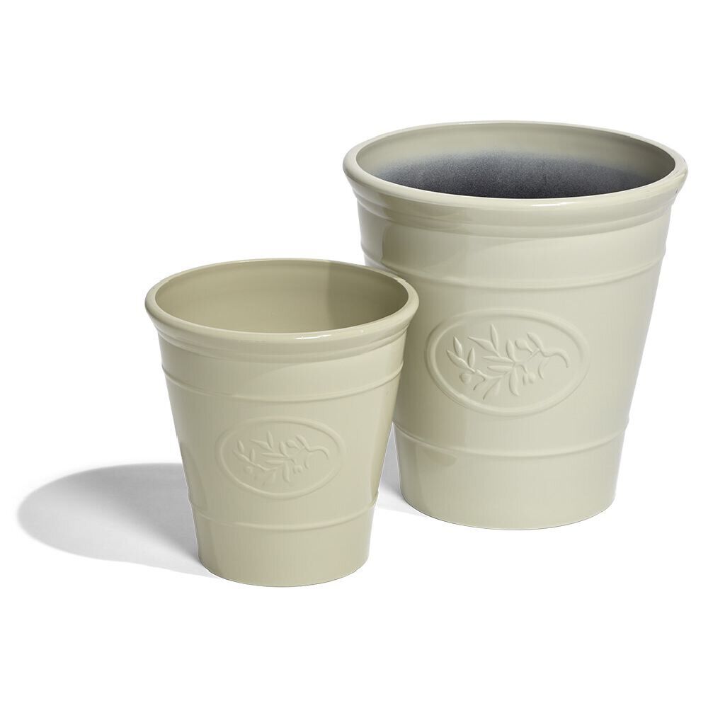 Cache pot motif provençal plastique beige Ø30xH30cm