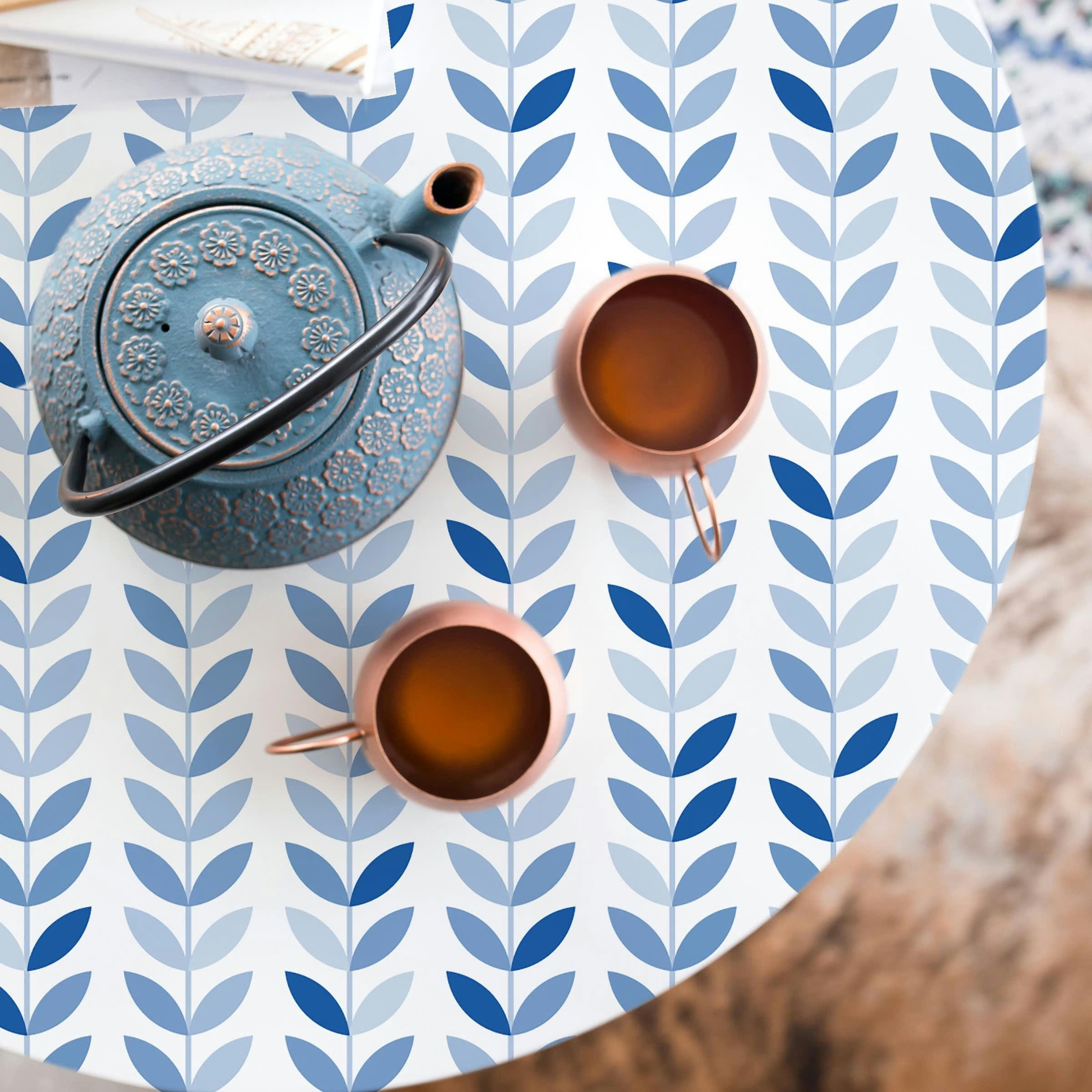 VINTAGELEAVES - Papier peint vinyle adhésif feuilles vintage bleu 50x300 cm