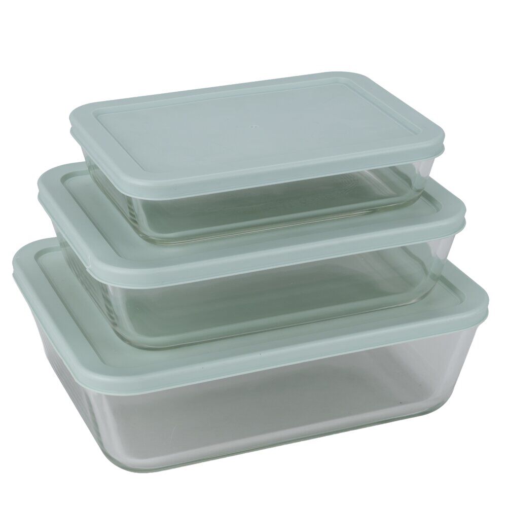 BoÎte de conservation x3 verre et plastique 820/1550/2650ml (2 modèles vert ou rose)